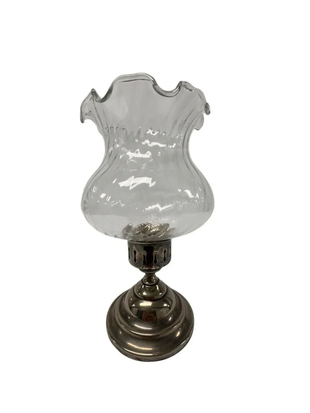 Towle Classic Clear Glass Hurricane Lamp with Silver Plated Base